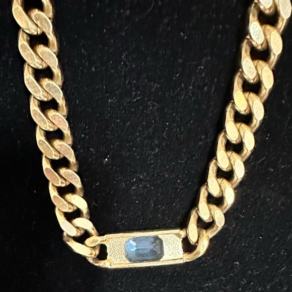 Swarovski Blue &  Baguettes Cuban Link Chain Choker-1980’s - Picture 5 of 11